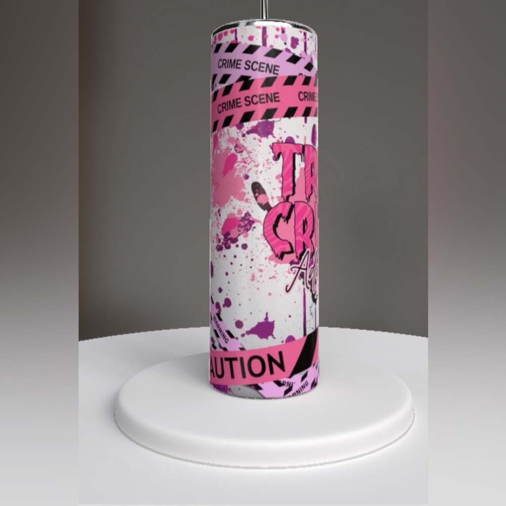 True Crime Junkie pink&purple 20 oz stainless steel tumbler NWT - Picture 2 of 3